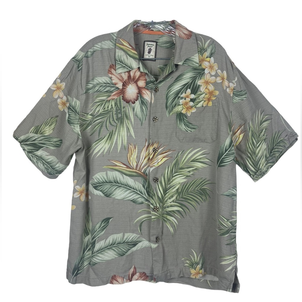 Jamaica Jaxx Men's Hawaiian Button Up Shirt Size M Tropical Summer Silk Beige